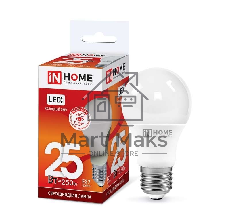 Лампа светодиодная IN HOME LED-A65-VC 25Вт 230В E27 6500К 2000лм 4690612024103