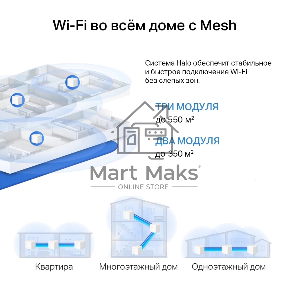 Бесшовный Mesh роутер Mercusys Halo H60X(2-pack) AX1500 10/100/1000BASE-TX белый (упак.:2шт)