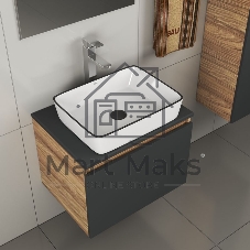 Комплект для ванной, 4 предмета (тумба Bau 60, графит + раковина BAU Hotel Black Rand 48х37 + смеситель Hotel Still, выпуск клик-клак, черный)