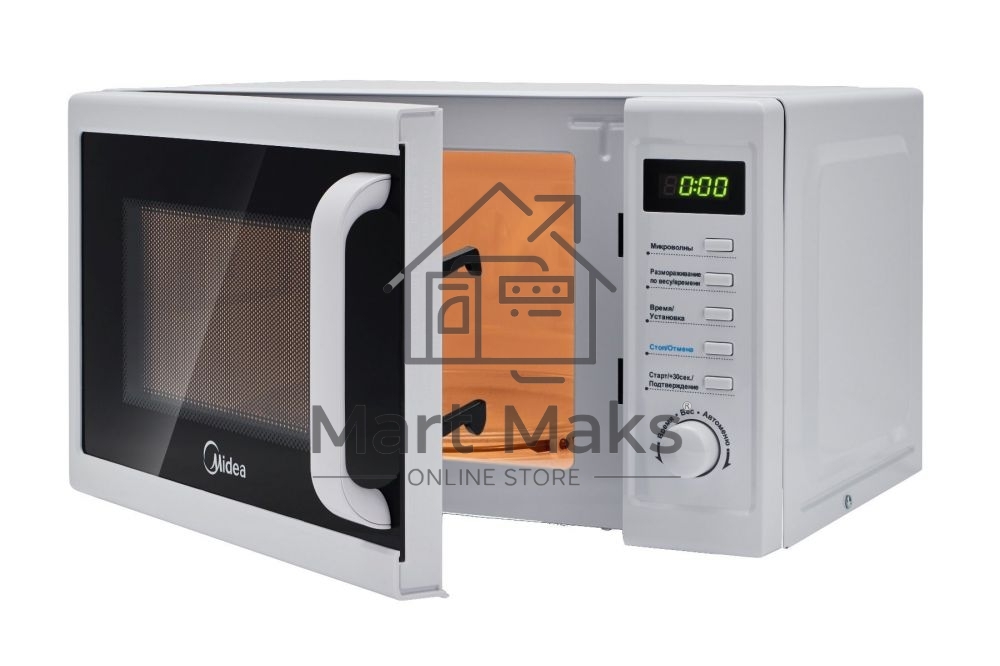 Микроволновая печь Midea AM820CUK-W белый, 20 л, 800 Вт, переключатели - поворотный механизм/кнопки