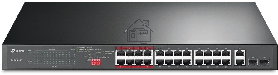 Коммутатор 24-port 10/100Mbps Unmanaged PoE+ Switch with 2 combo RJ-45/SFP uplink ports, metal case, rack mount, 24 802.3af/at compliant PoE+ ports, 2 gigabit combo RJ-45/SFP uplink ports, DIP switches for Extend mode, Isolation mode and Priority mode, up