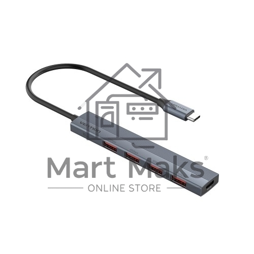 Концентратор Vention OTG USB 3.2 Gen 2 Type-C на 4 USB порта + USB-C PD Серый - 0.15м.
