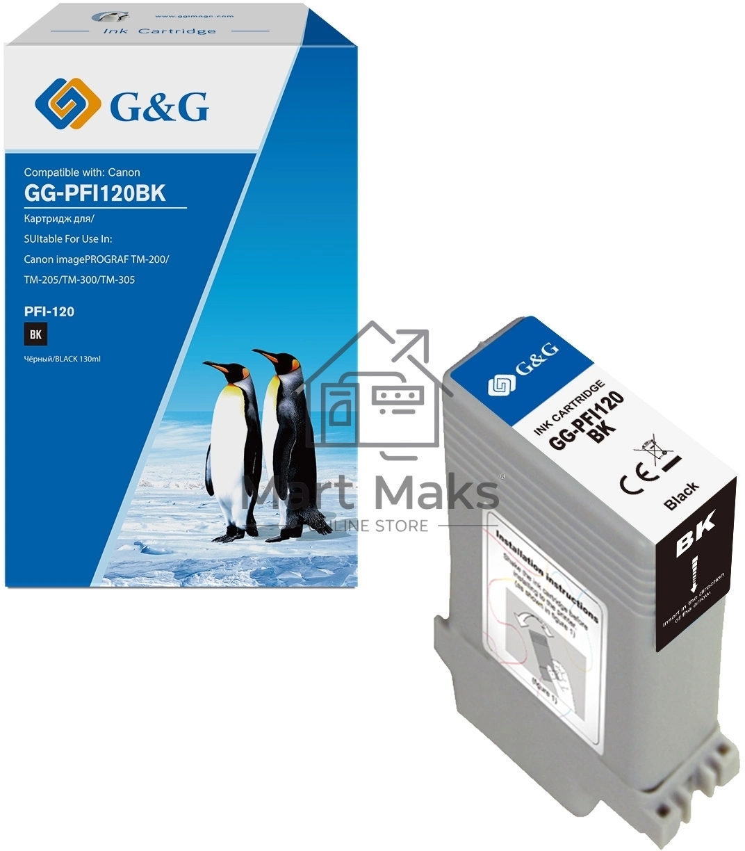 Картридж струйный G&G GG-PFI120BK черный (130мл) для Canon imagePROGRAF TM-200/205/300/305/250
