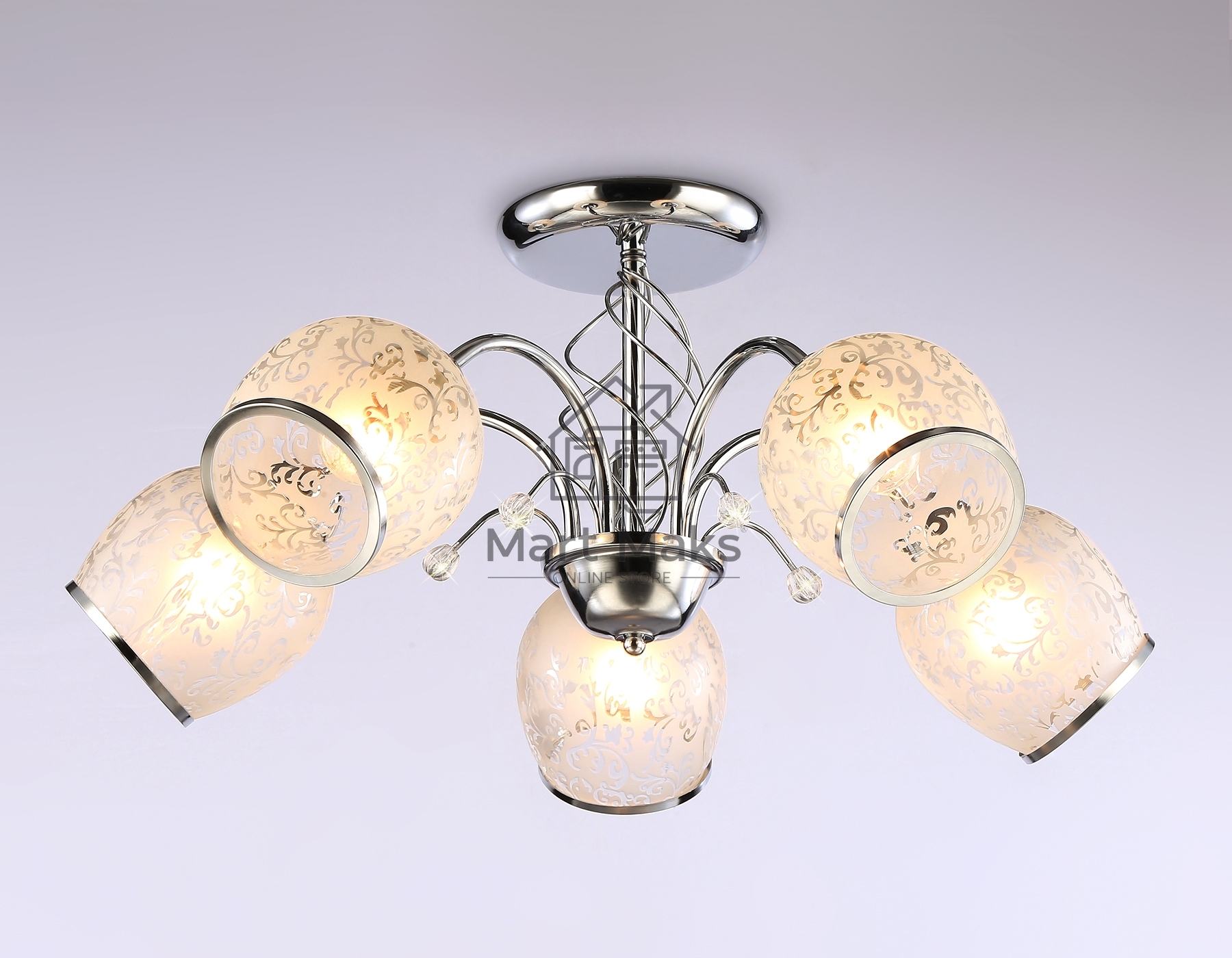 Светильник Ambrella light TR3188/5 CH/CL/FR хром/прозрачный/белый матовый E27/5 max 40W D600*285
