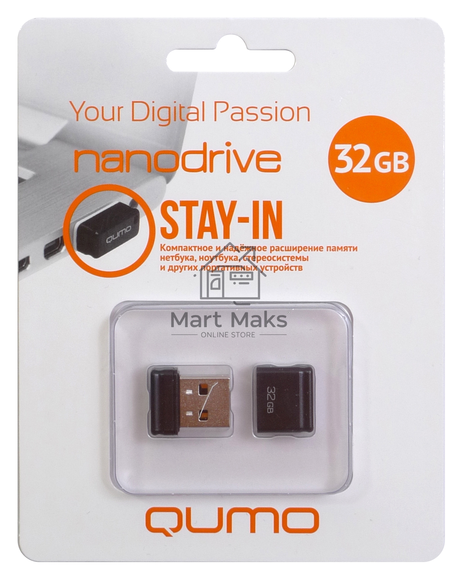 Флешка USB R/W  2.0 QUMO 32GB NANO QM32GUD-NANO-B Black