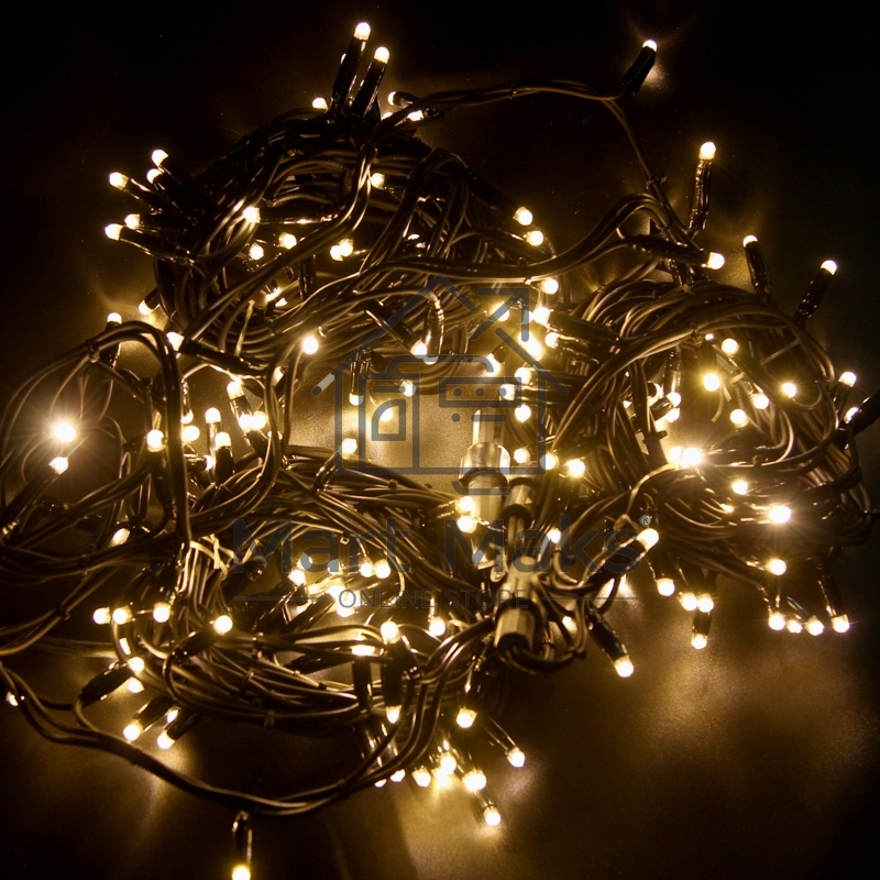 Гирлянда модульная «Дюраплей LED» 20 м, 200 LED черный каучук, мерцающий Flashing (каждый 5-й диод) свечение теплое белое