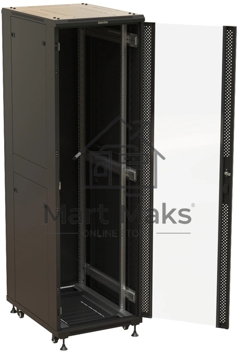 Шкаф серверный Hyperline (TTBR-4261-AS-RAL9004) напольный 42U 600x1000мм пер.дв.стекл задн.дв.спл.стал.лист 2 бок.пан. 800кг черный 910мм 2055мм IP20 сталь