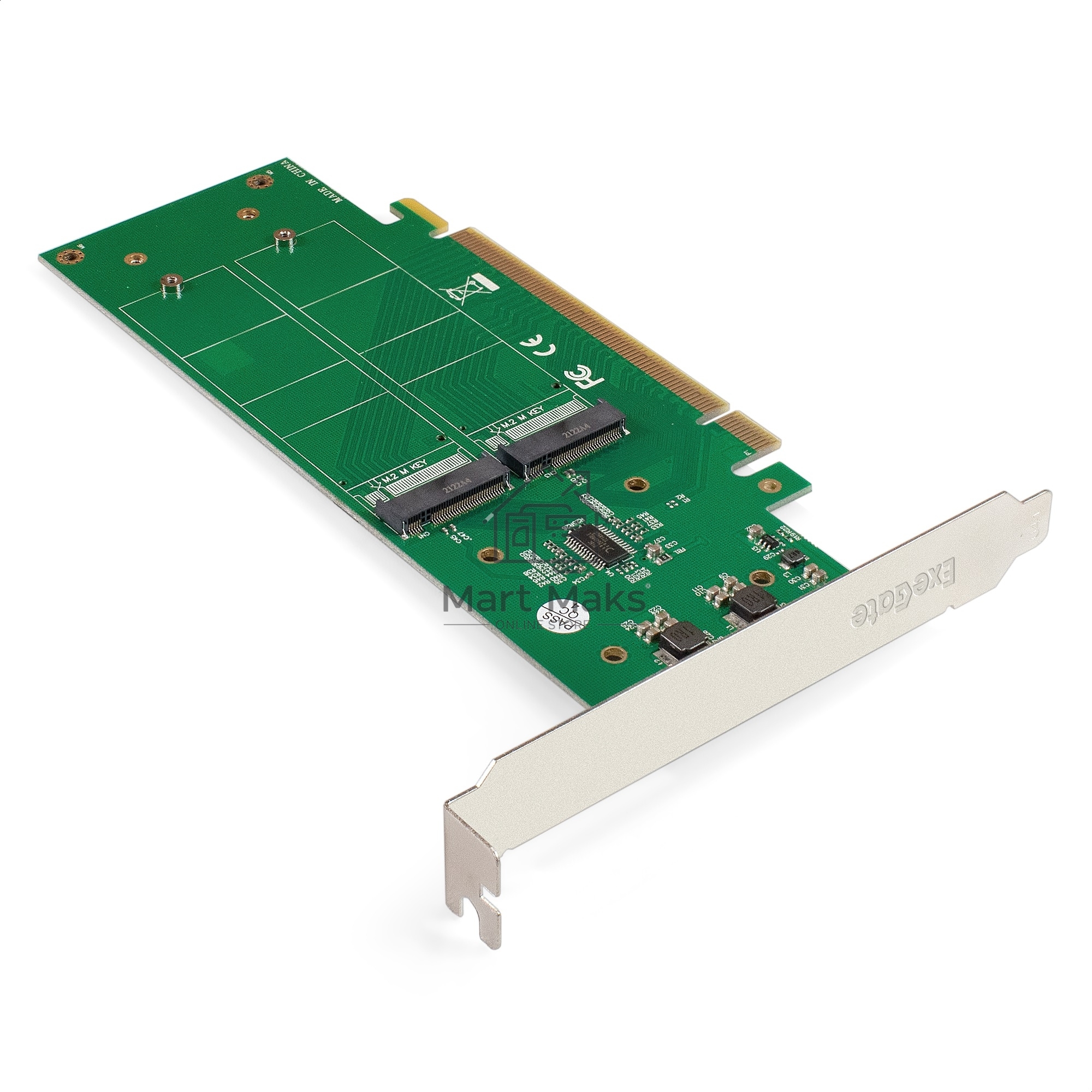 Переходник ExeGate EXE-597E4 (4 x M.2 M key -> PCI-E x16 v3.0, для установки четырех SSD M.2 2230/2242/2260/2280/22110 M key NGFF в слот PCI-E, материнская плата должна быть c функции Bifurcation PCI-E)