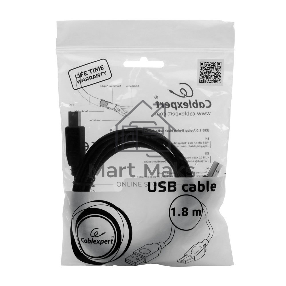 Кабель Gembird CCP-USB2-AMBM-6 USB 2.0 кабель PRO для соед. 1.8м AM/BM позол. контакты, пакет