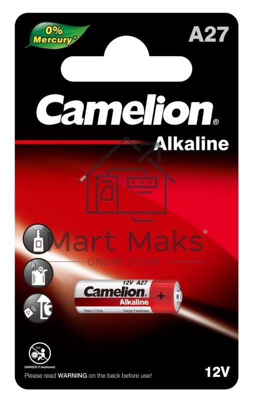 Элемент питания алкалиновый для пультов сигнализаций Camelion LR27A Mercury Free A27-BP1 12В BL-1 (блист.1шт)