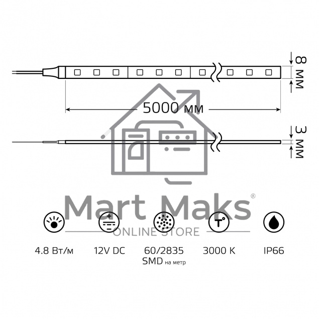 Лента LED Elementary 2835 -SMD 4.8W 12V DC теплый белый IP66 (ZIP bag 5m)