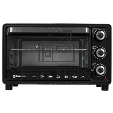 Мини-печь Sakura SA-7001HBK 35л, 3200Вт, духовка 1600Вт, конфорки 185мм+155мм (1000Вт+600Вт), механ.управление, 3 режима работы духовки (верх, низ, верх+низ), раздельная регулировка температуры духовки и конфорок, комплектация - металлическая решетка, противень и ухват. чёрны