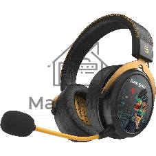 Гарнитура Bloody MR595 Renegade чёрный, беспроводная + проводная, Bluetooth/радиоканал/USB-C, до 135 ч, подсветка, съёмный микрофон