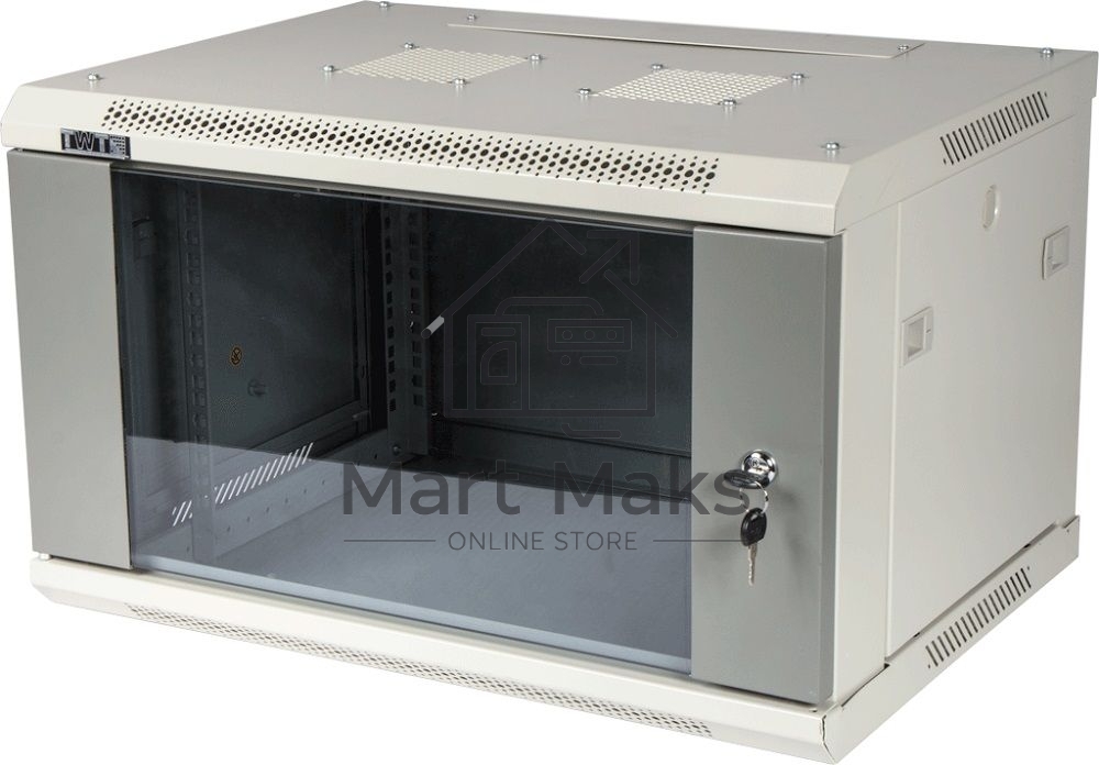 Шкаф настенный Lanmaster TWT-CBWPG-9U-6X6-GY 9U 600x600мм пер.дв.стекл съемные бок.пан. 60кг серый