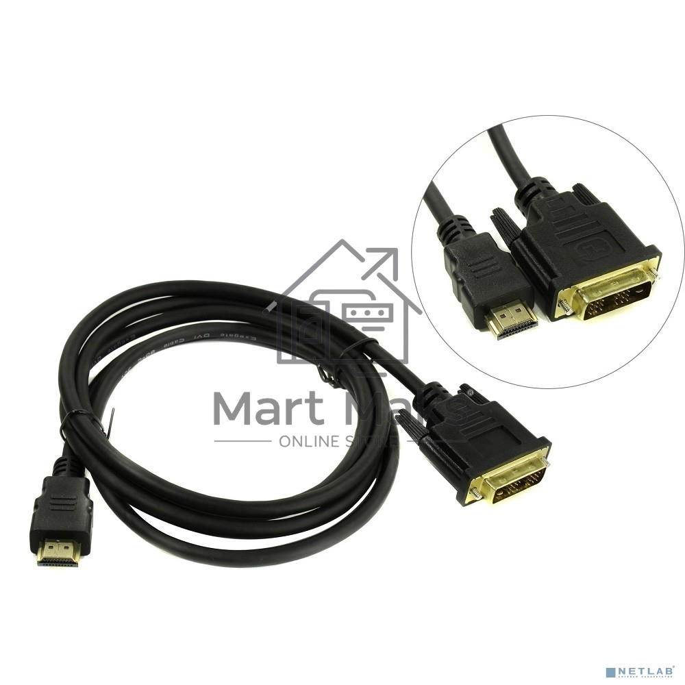 Кабель Exegate EX284894RUS HDMI-DVI ExeGate EX-CC-HDMIM-DVIM-3.0 (19M/19M, single link, 3м, позолоченные контакты)