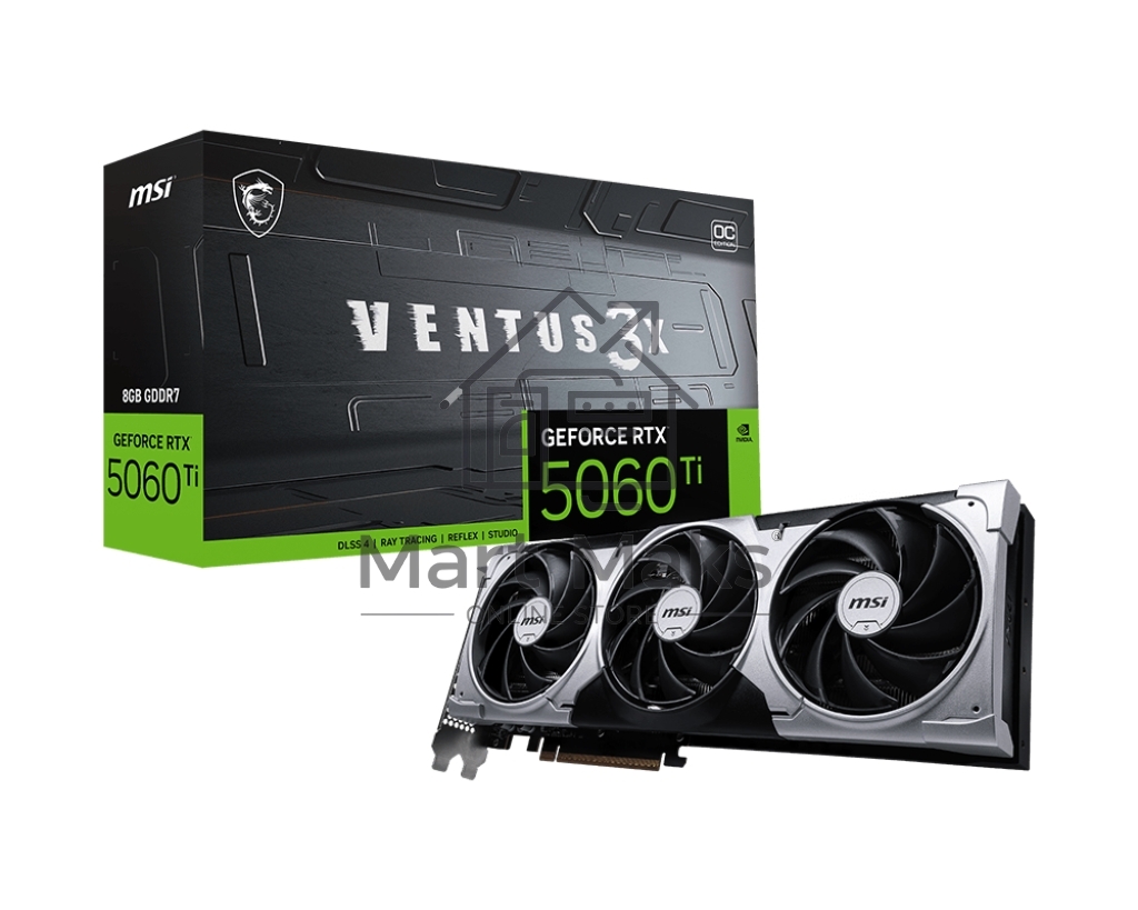 Видеокарта MSI PCI-E 5.0 RTX 5060 Ti 8G VENTUS 3X OC NVIDIA GeForce RTX 5060TI 8Gb 128bit GDDR7 2602/28000 HDMIx1 DPx3 HDCP Ret