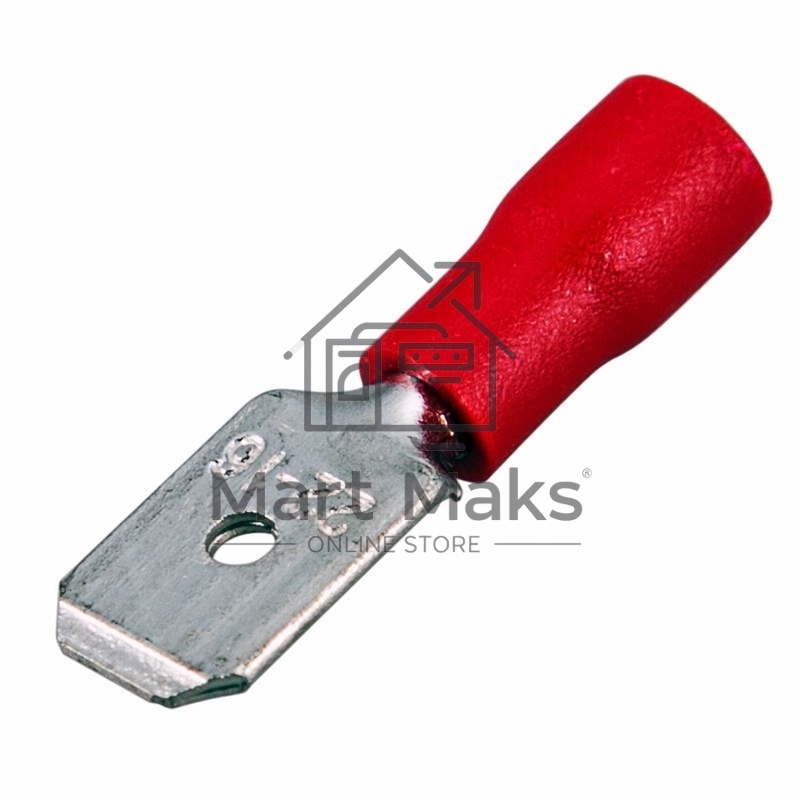 Клемма плоская Rexant, изолированная штекер - 6.3 мм, 0.5-1.5 мм², (РПи-п 1.5-(6.3) / MDD1.25-250), красный, в упак. 10 шт.