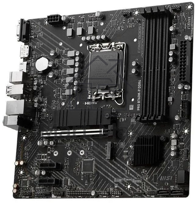 Материнская плата MSI PRO B760M-P DDR4, LGA 1700, Intel B760, 4xDDR4, 4xSATA, 2xM.2, 1xPCIe 4.0 x16, 2xPCIe 3.0 x1, 1xHDMI, 1xDP, 1xVGA, 1x1Gb LAN, 4xUSB-A 2.0, 1xUSB-A 3.2 Gen 1, 1xUSB-C 3.2 Gen 2, 3x3.5 мм, 7.1, mATX