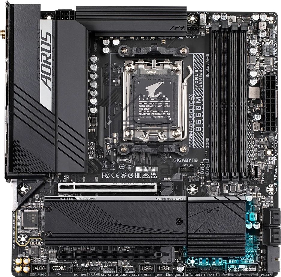 Материнская плата Gigabyte B650M AORUS ELITE AX, AM5, AMD B650, 4xDDR5, 4xSATA, 2xM.2, 1xPCI-E 5.0 x4, 1xPCI-E 4.0 x16, 1xHDMI, 1xDP, 1x 2.5Gb LAN, 4xUSB-A 2.0, 5xUSB-A 3.2 Gen 1, 2xUSB-A 3.2 Gen 2, 1xUSB-C 3.2 Gen 2, 2x3.5 мм, 7.1, Micro-ATX