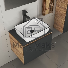 Комплект для ванной, 4 предмета (тумба Bau 60, графит + раковина BAU Hotel Black Rand 48х37 + смеситель Hotel Black, выпуск клик-клак, черный)