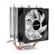 Кулер ExeGate Wizard EXX200-PWM.RGB (Al+Cu, 2 тепл.трубки, LGA775/1150/1151/1155/1156/1200/1700/1851/AM2/AM2+/AM3/AM3+/AM4/AM5/FM1/FM2/754/939/940, TDP 95W, Fan 90мм, PWM, 800-2400RPM, Hydro bearing, 4pin, 11-24db, 305г, RGB подсветка, с термопастой, на защелках, RTL)