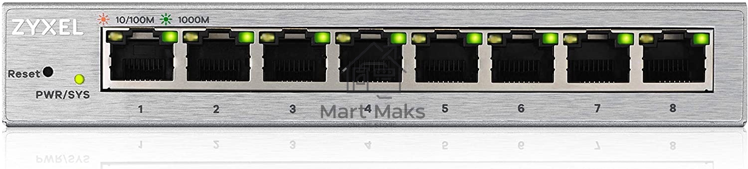 Коммутатор ZyXEL GS1200-8 Smart 8-port GbE Web Managed Switch, 60W, VLAN, IGMP, QoS, Link Aggregation