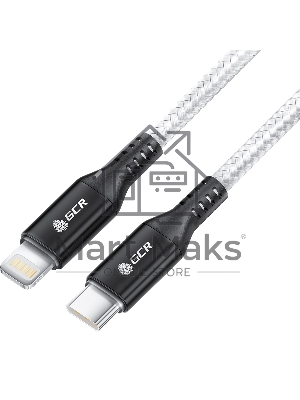 Кабель GCR 1.0m TypeC/Lightning MFI POWER DELIVERY 18 W, быстрая зарядка, белый нейлон, корпус черный, GCR-53188