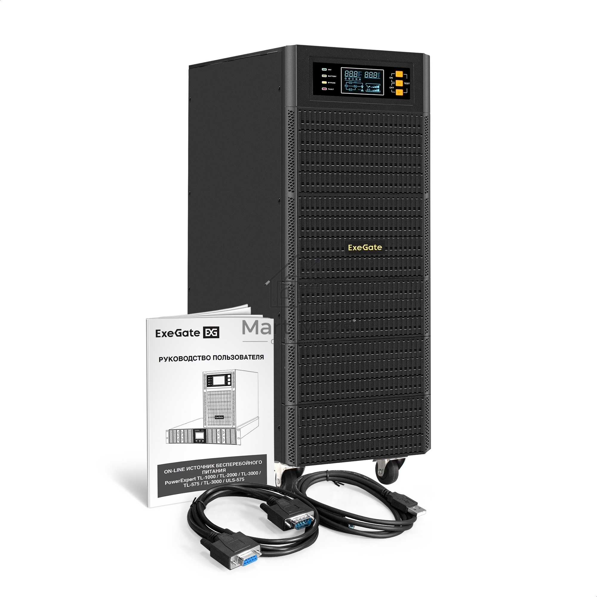 Источник бесперебойного питания On-line ExeGate PowerExpert TL-575-6kVA.240V.LCD.AVR.T.USB.RS232.SNMP <6000VA/6000W, On-Line, PF=1, LCD, клеммы, RS232, USB, SNMP-slot, встроенные батареи 12V 7.2Ah -20шт, возможность подключения до 4 внешних батарейных бло