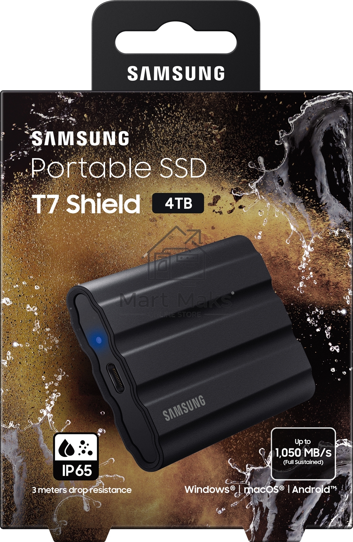 Твердотельный диск Samsung T7 Shield External 4Tb BLACK USB 3.2 (MU-PE4T0S/WW)