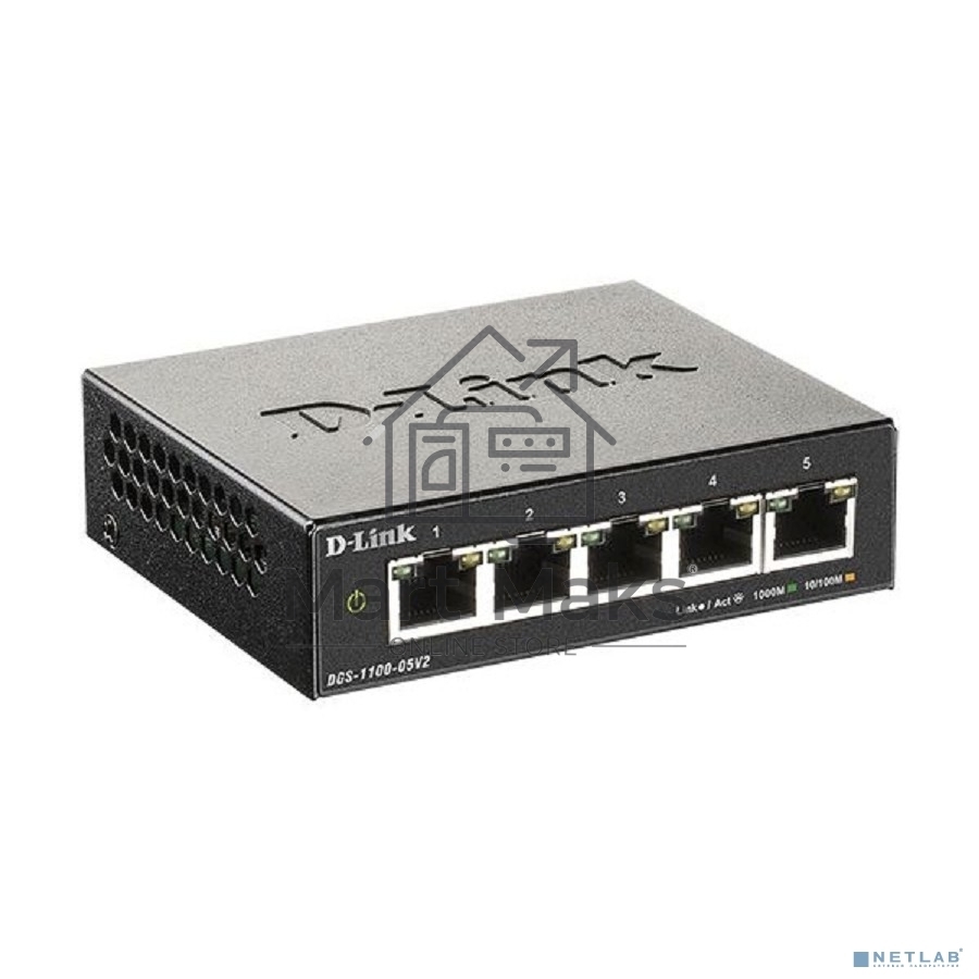 Коммутатор D-Link DGS-1100-05V2/A1A, L2 Smart Switch with 5 10/100/1000Base-T ports.8K Mac address, 802.3x Flow Control, Port Trunking, Port Mirroring, IGMP Snooping, 32 of 802.1Q VLAN, VID range 1-4094, Loopba