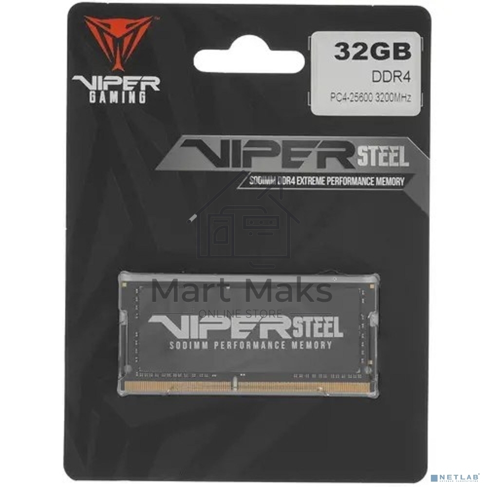 Оперативная память Patriot Steel Series, DDR4, 32GB (1x32 GB), 3200 MHz, CL22, радиатор, черный, SO-DIMM
