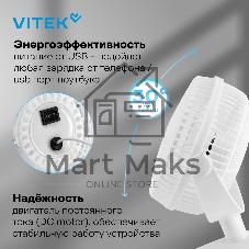 Вентилятор Vitek VTF-06U белый, настольный, 2.5 Вт, 2 скорости, 10 см, USB