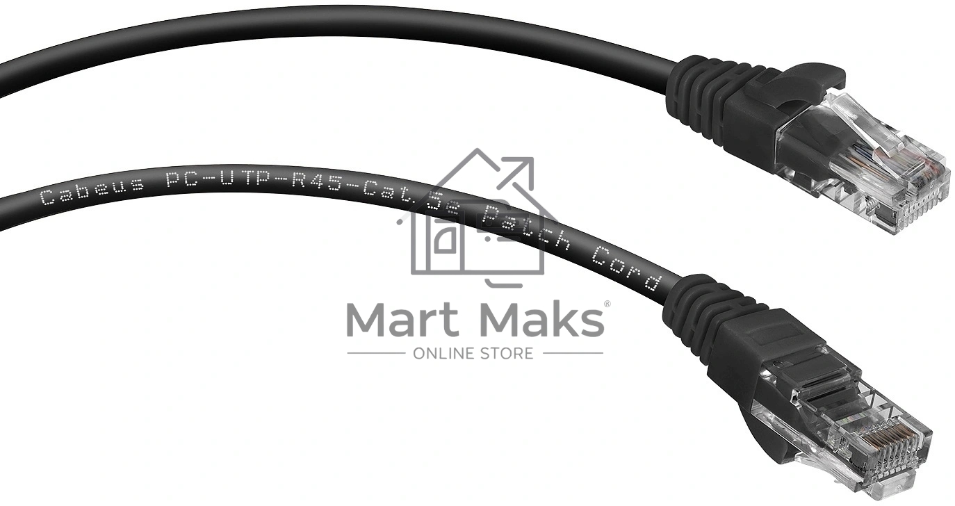 Шнур коммутационный Cabeus, Cat.5e, неэкр., U/UTP, RJ45/RJ45, PVC, AWG24, 0.3м, черный