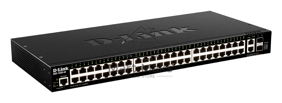 Управляемый L3 стекируемый коммутатор D-Link DGS-1520-52/A1A с 48 портами 10/100/1000Base-T, 2 портами 10GBase-T и 2 портами 10GBase-X SFP+ (454783)