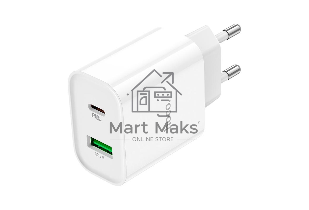 Сетевое зарядное устройство HOCO C80A Rapido 1xUSB + 1xUSB-C, 3.1A, 20W, белый