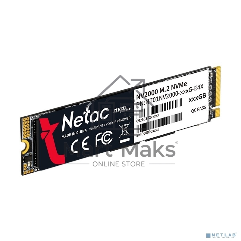 Накопитель SSD Netac NV2000, 512GB, PCIe 3.0 x4, M.2 2280, NVMe, R/W 2500/1950