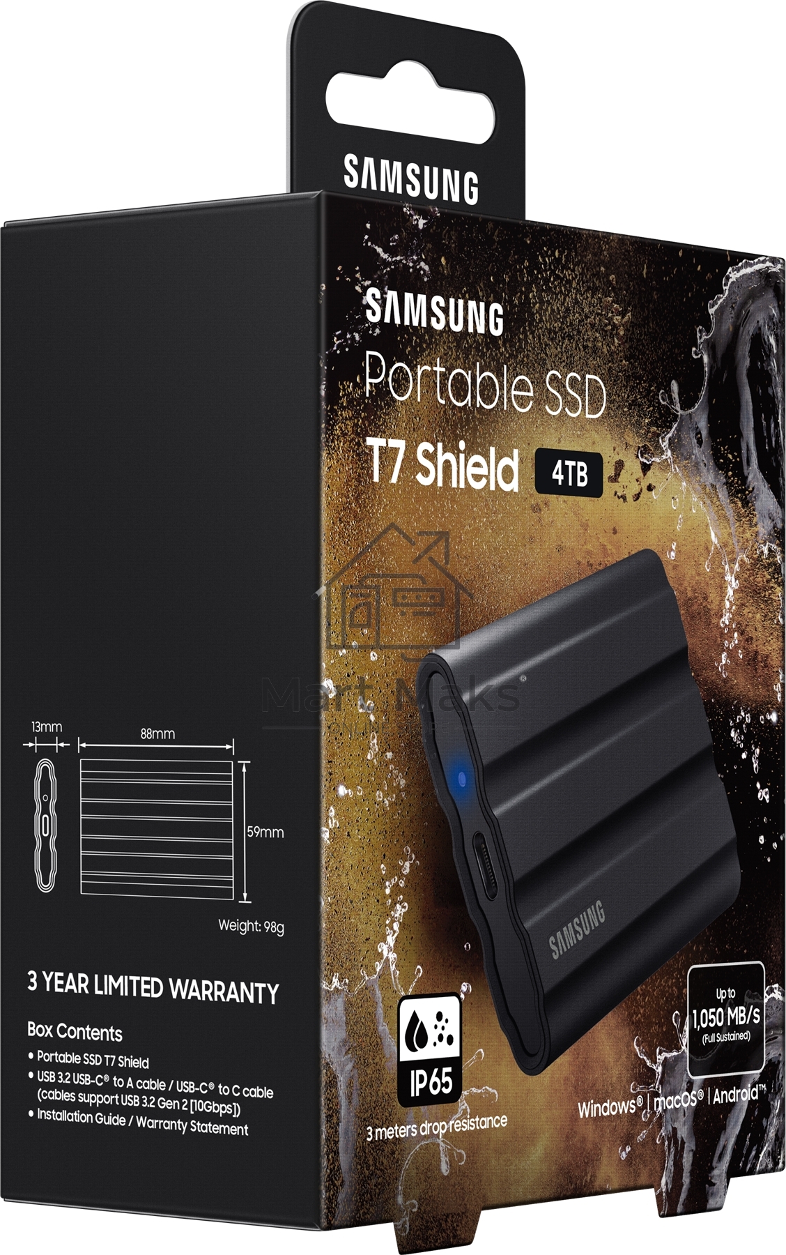 Твердотельный диск Samsung T7 Shield External 4Tb BLACK USB 3.2 (MU-PE4T0S/WW)