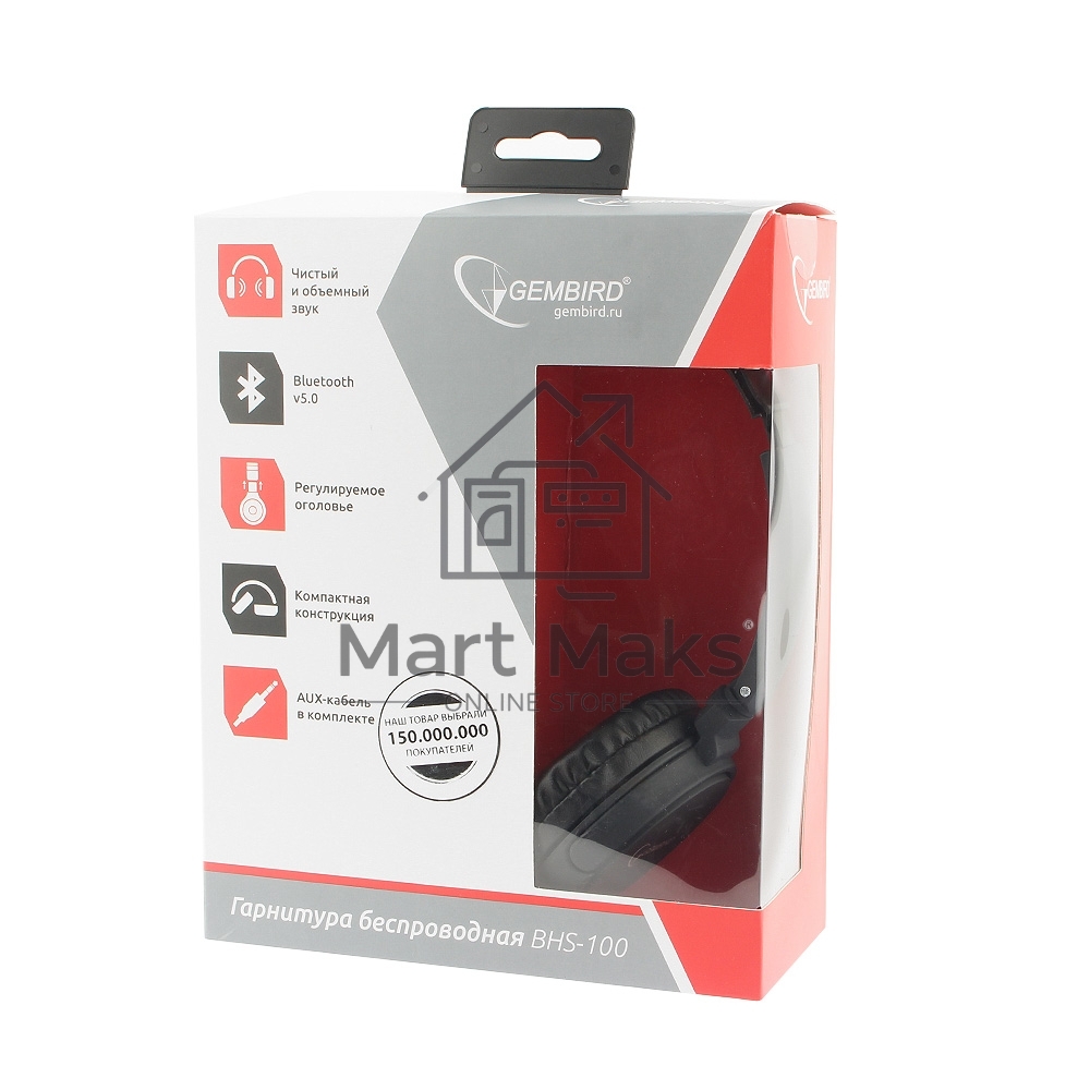 Гарнитура стерео беспров. Gembird BHS-100 черный Bluetooth v.5.0