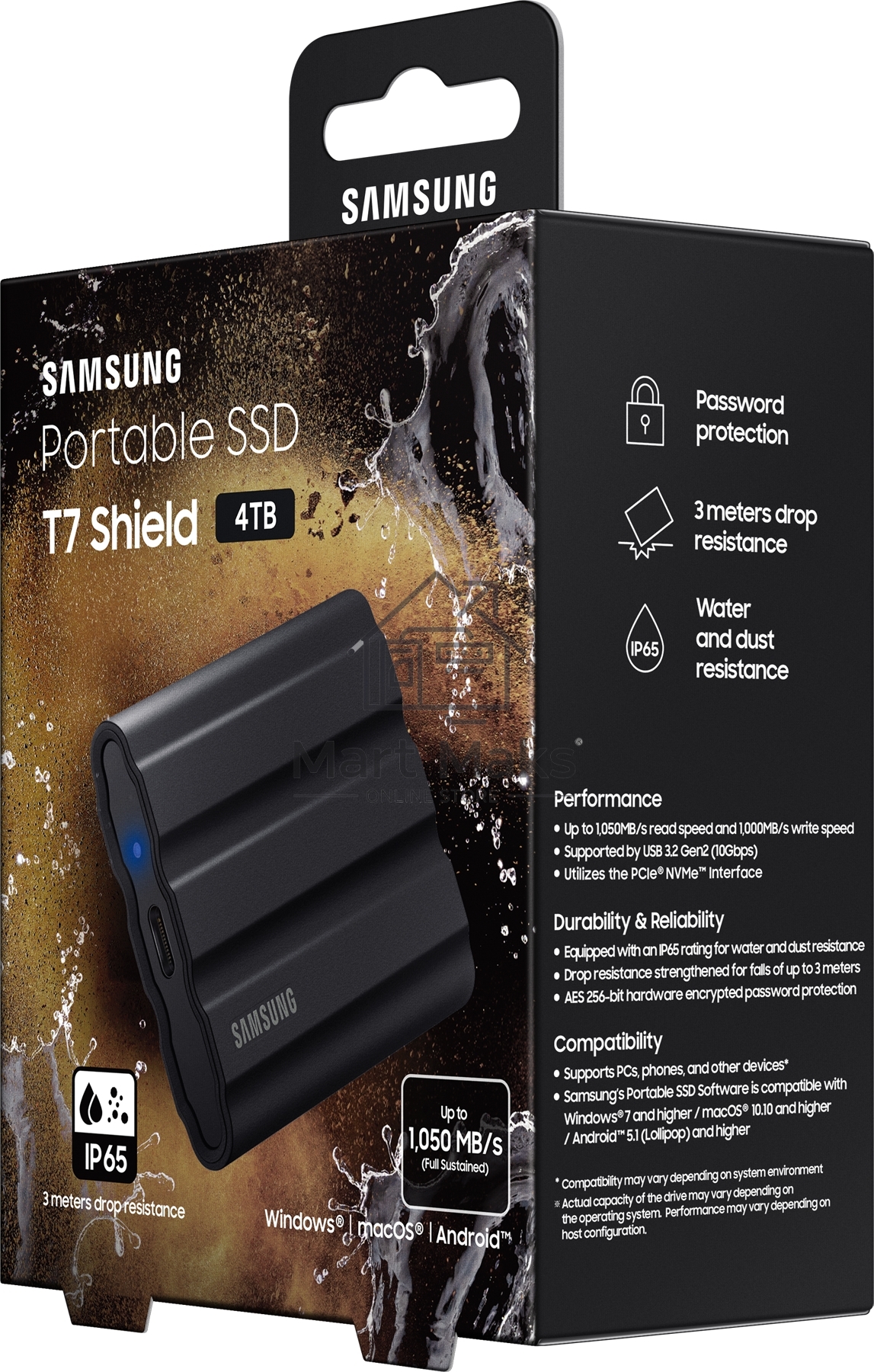 Твердотельный диск Samsung T7 Shield External 4Tb BLACK USB 3.2 (MU-PE4T0S/WW)