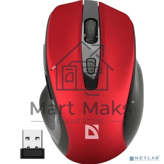 Мышь беспроводная Defender Prime MB-053 красный, 1600 dpi, радиоканал, USB, кнопки - 6