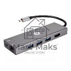 Адаптер VCOM CU459 Type-Cm --> RJ-45+2USB3.0(f) + PD100 Вт Alum Shell