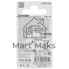 Батарейка для слуховых аппаратов Camelion ZA13 BL-6 Mercury Free (0%Hg), 1.4 V,280mAh)
