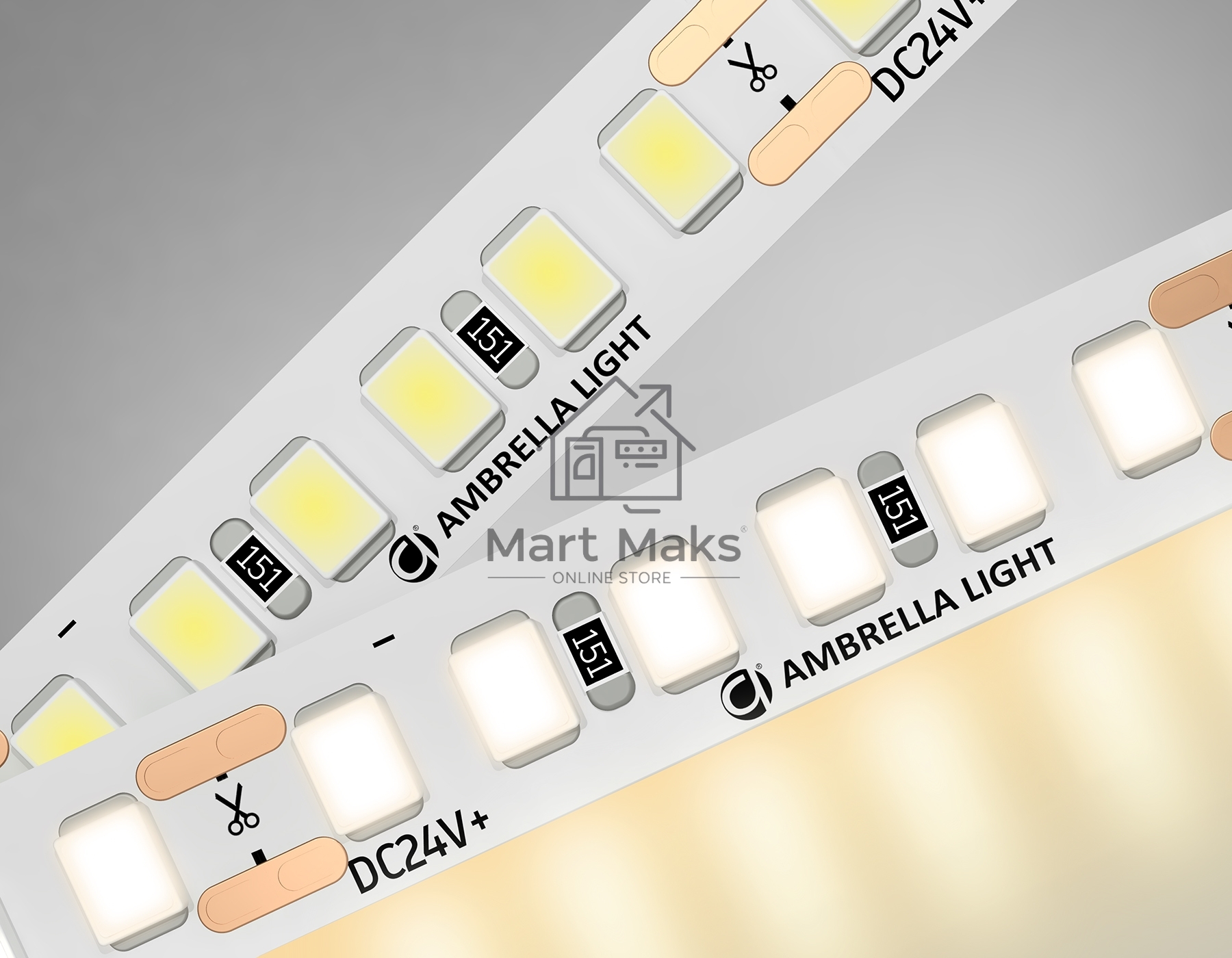 Светодиодная лента Ambrella light GS3201 2835 180Led/ 14.4W m/ 24V IP20 3000K/ 5000*8*1.2mm (2 конт.)