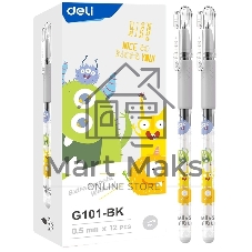 Ручка гелевая Deli EG101-BK прозрачный, d=0.5мм, черные чернила, игловидный пишущий наконечник, резиновая манжета