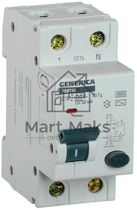 Выключатель автоматический дифференциального тока Iek MAD25-5-010-C-30 АВДТ 32 C10 - GENERICA