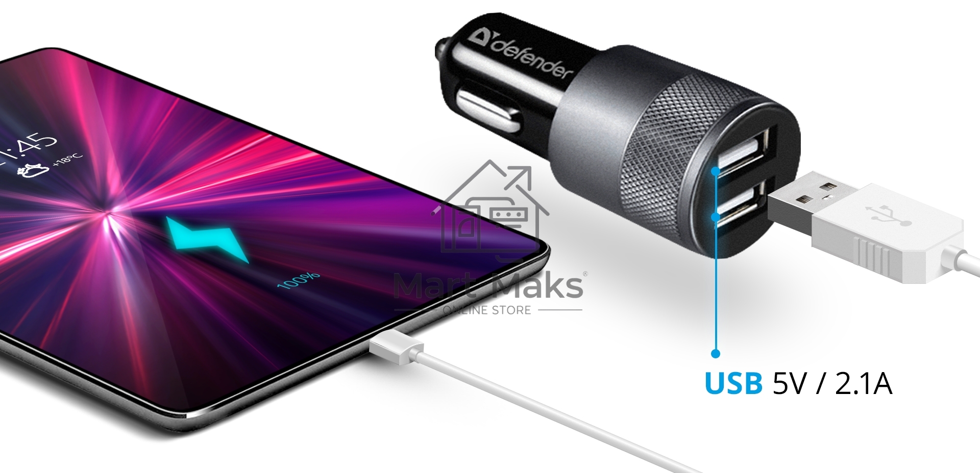Зарядное устройство для авто Defender UCA-21 5V 2.1A