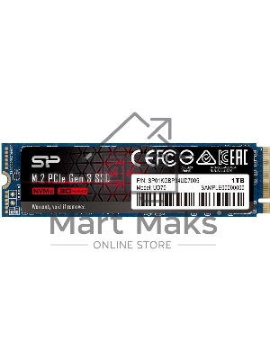 Накопитель SSD Silicon Power UD80, 1Tb, PCIe 3.0 x4, M.2 2280, NVMe, R/W 3400/3000