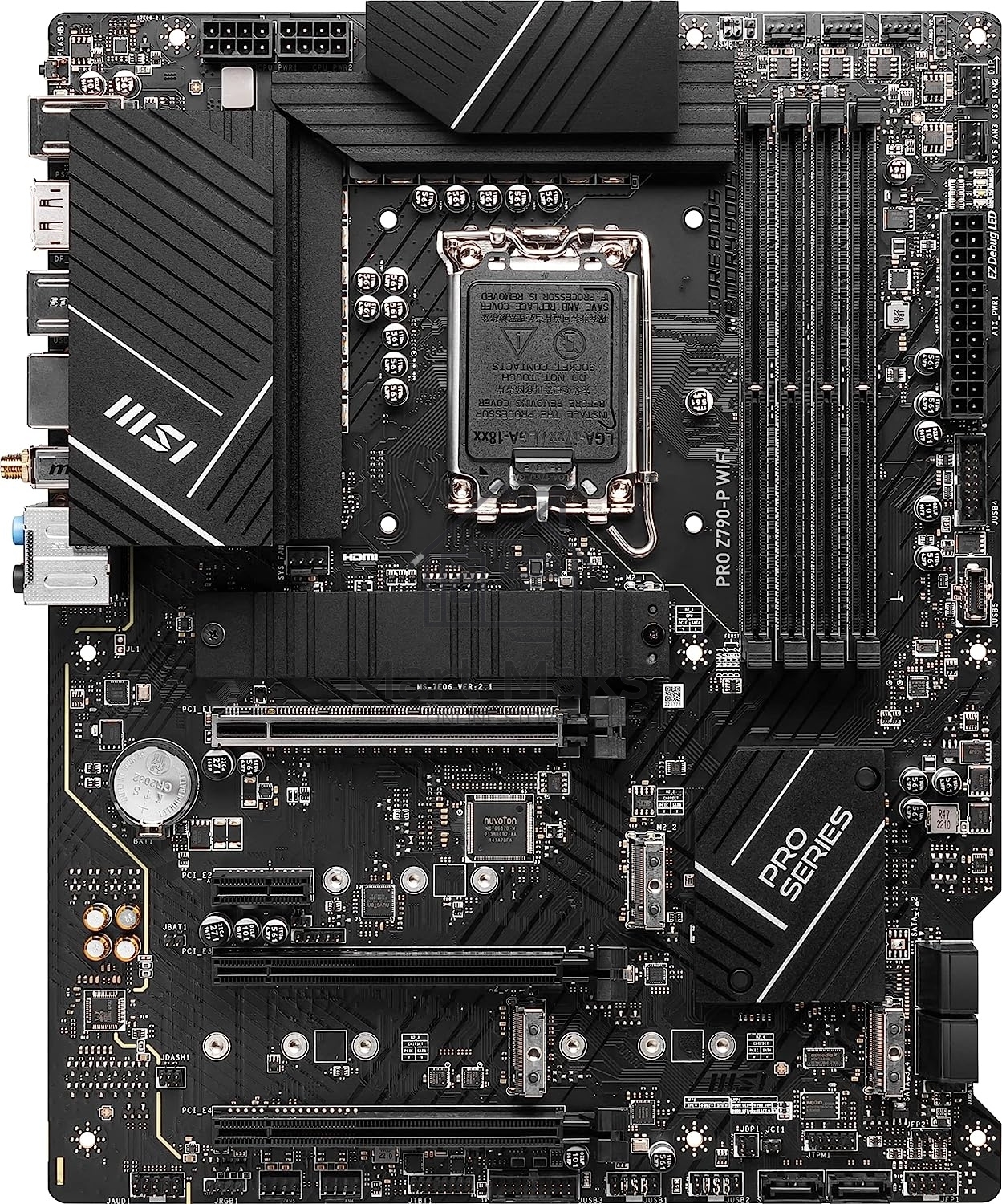 Материнская плата MSI PRO Z790-P WIFI, LGA 1700, Intel Z790, 4xDDR5, 6xSATA, 4xM.2, 1xPCIe 5.0 x16, 1xPCIe 4.0 x16, 1xPCIe 3.0 x16, 1xPCIe x1, 1xHDMI, 1xDP, 1x2.5Gb LAN, 4xUSB-A 2.0, 2xUSB-A 3.2 Gen 1, 1xUSB-A 3.2 Gen 2, 1xUSB-C 3.2 Gen 2x2, 6x3.5мм, 7.1,