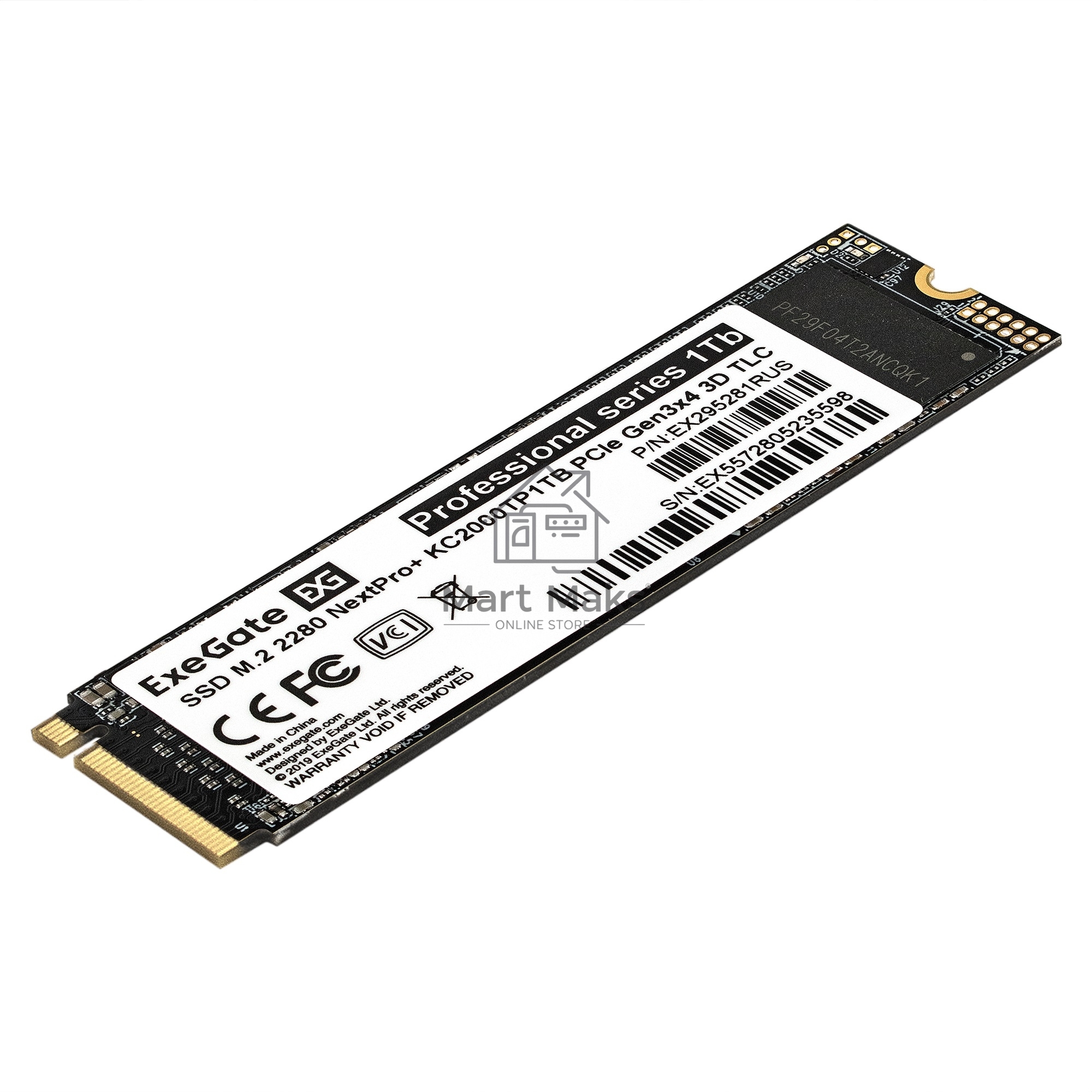 Накопитель SSD EXEGATE NEXTPRO+ KC2000TP1TB, 1Tb, PCIe 3.0 x4, M.2 2280, NVMe, R/W 1800/1400