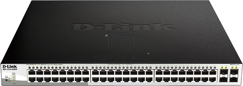 Настраиваемый коммутатор D-Link DGS-1210-52MPP/E2A PROJ WebSmart с 48 портами 10/100/1000Base-T и 4 портами 1000Base-X SFP (порты 1-48 с поддержкой PoE 802.3af/802.3at (30 Вт), PoE-бюджет 740 Вт)